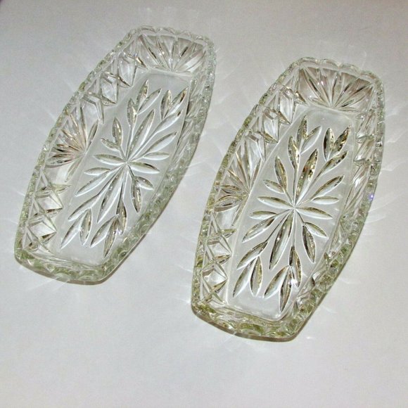 Hazel Atlas Prescut Glass 2 Vintage Celery Tray Pickle Relish Dish 9.5" - Picture 2 of 7